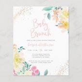 Budget Gold Blush Pink Floral Baby shower Brunch (Voorkant)