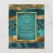 BUDGET Gold en blauwgroen strokes bruiloft uitnodi (Voorkant)