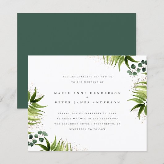 Budget Gold en Tropische Greenery Botanical Weddin (Voorkant / Achterkant)
