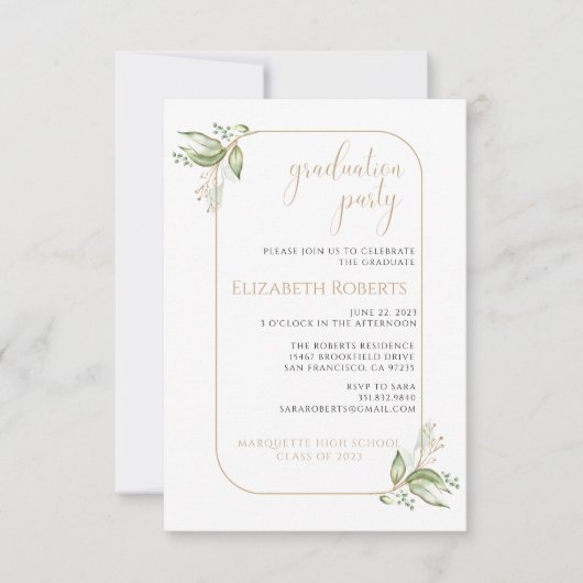 Budget Gold Eucalyptus Greenery Invitation du Grad (Devant)
