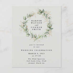 Budget Gold Eucalyptus WreatGreen Glass Wedding Flyer