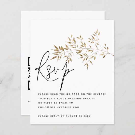 Budget Gold Feuilles QR Code Mariage RSVP Enclôtur (Devant / Derrière)