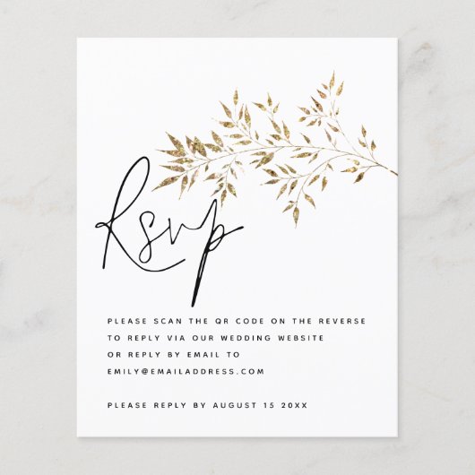 Budget Gold Feuilles QR Code Mariage RSVP Enclôtur (Devant)