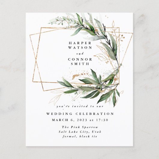 Budget Gold Geometric Eucalyptus Elegant Moss Flyer (Voorkant)
