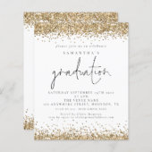 Budget Gold Glitter 2024 Afstuderen White Invite (Voorkant / Achterkant)