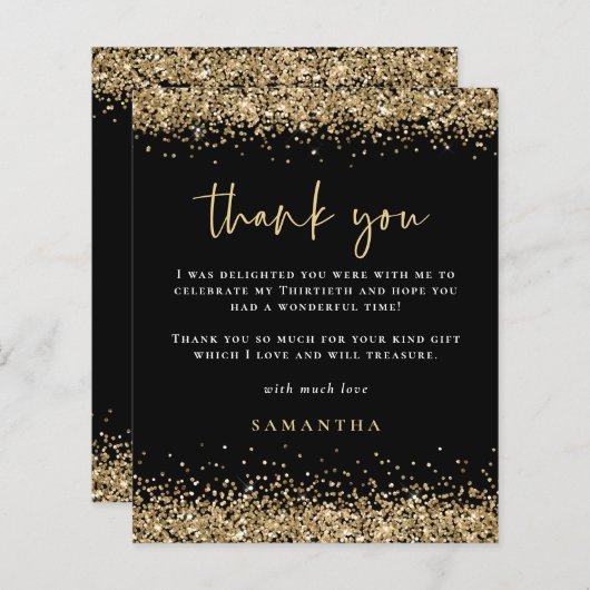 Budget Gold Glitter 30th Birthday Black Hartelijk  (Voorkant / Achterkant)