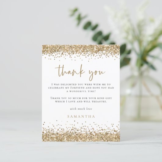 Budget Gold Glitter 40e verjaardag Dank u (Staand voorkant)