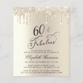 Budget Gold Glitter 60e Verjaardag Uitnodiging (Voorkant)