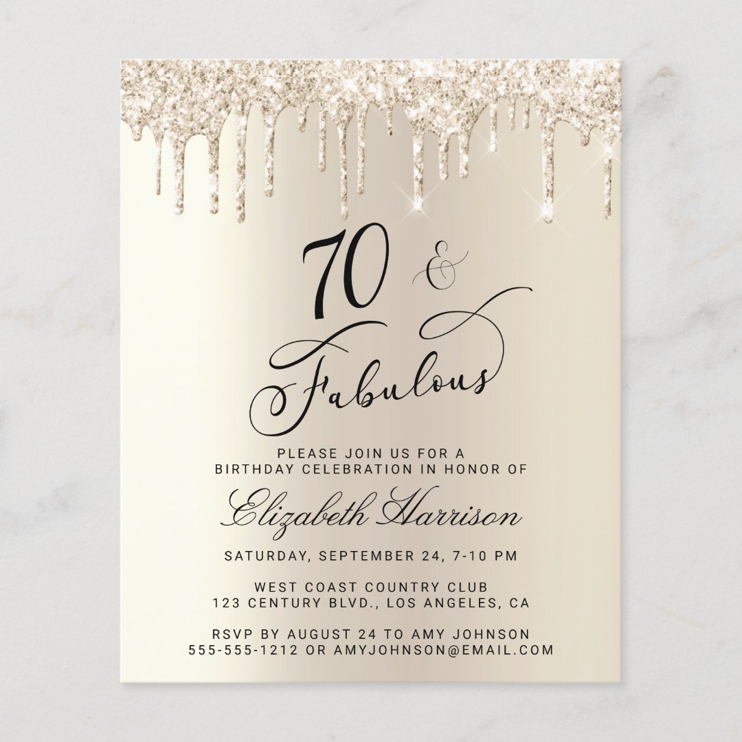 Budget Gold Glitter 70th Birthday Invitation Zazzle Be