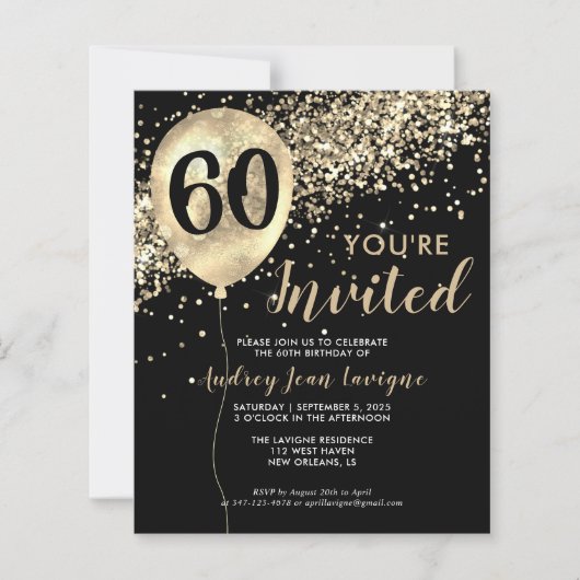 Budget Gold Glitter Balloon Black 60th Birthday (Voorkant)