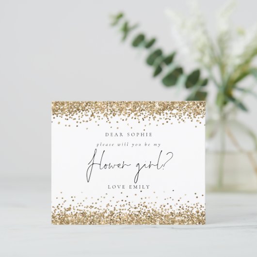 Budget Gold Glitter Bloemenmeisje Verzoek (Staand voorkant)