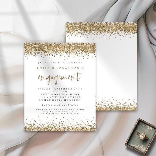 Budget Gold Glitter Borders Verloving Uitnodiging