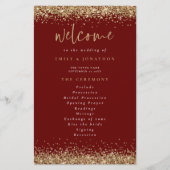 Budget Gold Glitter Burgundy Wedding Programme (Voorkant)