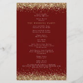 Budget Gold Glitter Burgundy Wedding Programme (Achterkant)