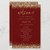 Budget Gold Glitter Burgundy Wedding Programme (Voorkant / Achterkant)