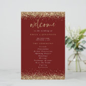 Budget Gold Glitter Burgundy Wedding Programme (Staand voorkant)