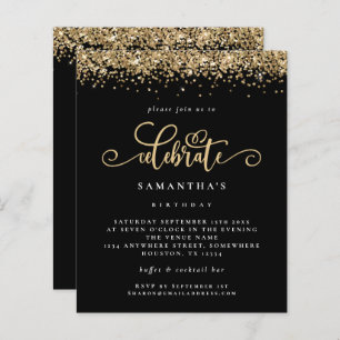 Budget Gold Glitter Celebrate Birthday Black