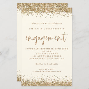 Budget Gold Glitter Cream Verloving Uitnodiging