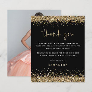 Budget Gold Glitter Photo Quinceañera Bedankt Blac