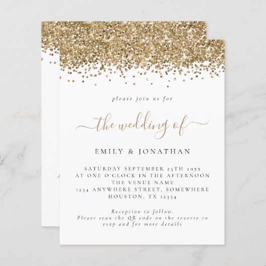 Budget Gold Glitter QR code Weddenschap (Voorkant / Achterkant)