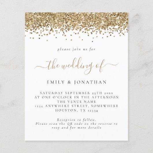 Budget Gold Glitter QR code Weddenschap (Voorkant)