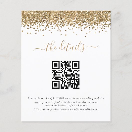 Budget Gold Glitter QR Code Weddenschap Details (Voorkant)