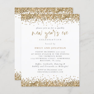 Budget Gold Glitter Script New Years Eve Uitnodigi