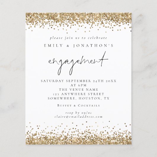 Budget Gold Glitter Script Verloving Invitation (Voorkant)