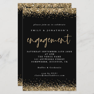 Budget Gold Glitter Verloving Black Uitnodiging