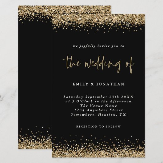 Budget Gold Glitter Wedding Black (Voorkant / Achterkant)