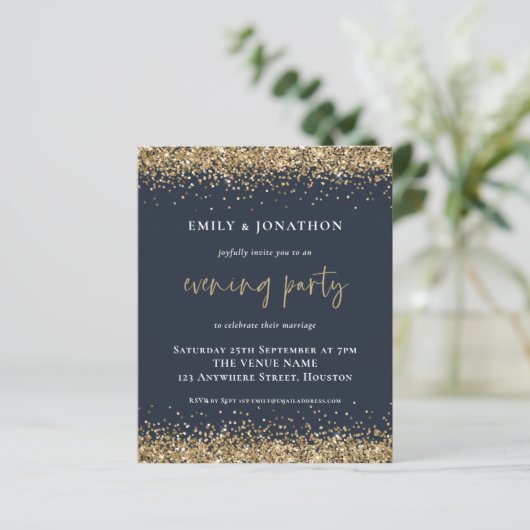 BUDGET Gold Glitter Wedding Evening Navy Blue (Staand voorkant)