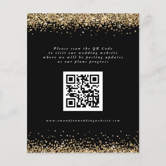 Budget Gold Glitter Wedding QR Code Save the Date (Achterkant)