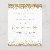 Budget Gold Glitter Wedding QR Code Save the Date (Voorkant)