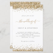 Budget Gold Glitter Wedding White Uitnodiging (Voorkant / Achterkant)