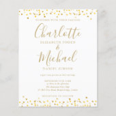 Budget Gold Hearts Confetti Script Wedding Invite (Voorkant)