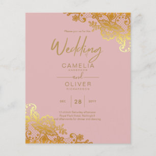 BUDGET GOLD LACE All-in-1 Wedding nodigt QR-code u Flyer