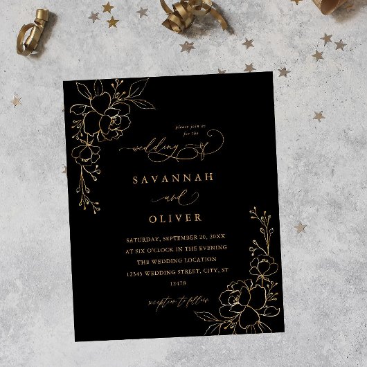 Budget Gold led Floral Black & Gold Wedding Flyer