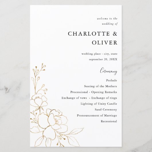 Budget Gold-led Floral Wedding Programme MEDIUM (Voorkant)