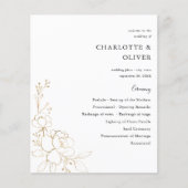 Budget Gold Lined Floral Wedding Ceremony Programm (Voorkant)