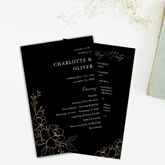 Budget Gold Lined Floral Wedding Programme MOYEN B