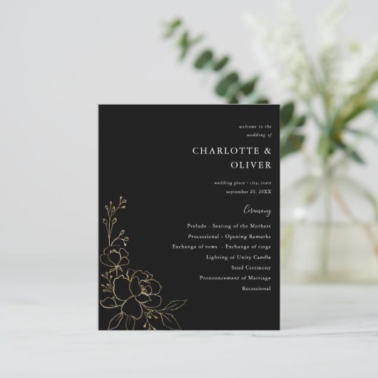 Budget Gold Lnd Floral Mariage Cérémonie Programme (Debout devant)