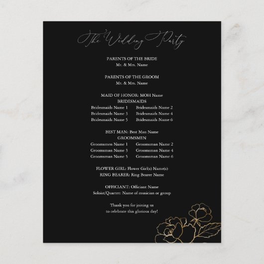 Budget Gold Lnd Floral Mariage Cérémonie Programme (Dos)