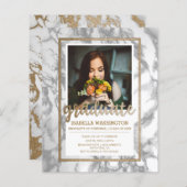 Budget Gold Marble Script Photo Graduparty (Voorkant / Achterkant)