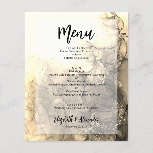 Budget Gold Marble Wedding Menu Flyer (Voorkant)