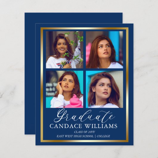 Budget Gold Minimalist Foto Afstuderen Aankondigin (Voorkant / Achterkant)