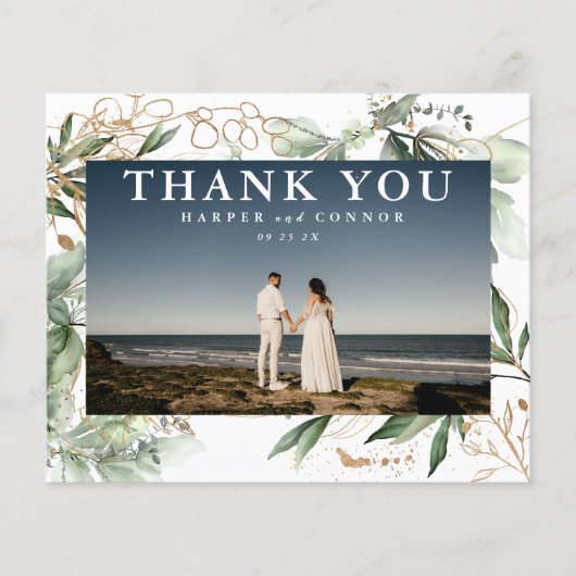 Budget Gold Modern Eucalyptus Foto bedankt Flyer (Voorkant)