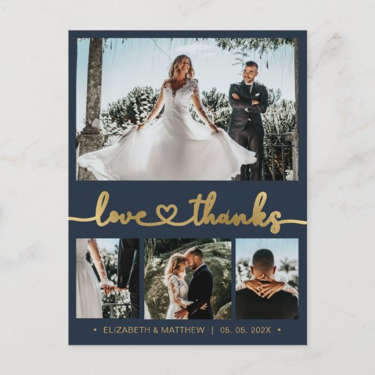 Budget Gold Script 4 foto bruiloft Dank u Briefkaart (Voorkant)