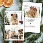 Budget Gold Script 4 Photo Collage Carte de Noël<br><div class="desc">Budget Minimaliste Élégant Moderne Calligraphie Or 4 Collage Photo Joyeux Script de Noël Carte de vacances. Ce modèle festif, simple, de quatre (4) cartes de vacances photo présente un joli collage photo et dit "Joyeux Noël"! Le texte de salutation "Joyeux Noël" est écrit dans une belle main lettré tourbillonnant whimsical...</div>
