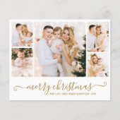 Budget Gold Script 5 Photo Collage Carte de Noël (Devant)
