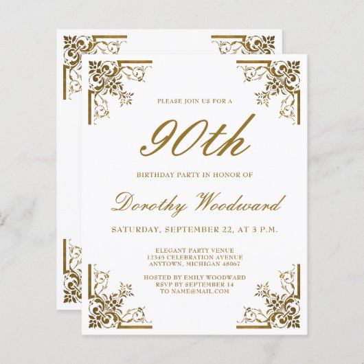 Budget  Gold Script Birthday Invitation (Voorkant / Achterkant)
